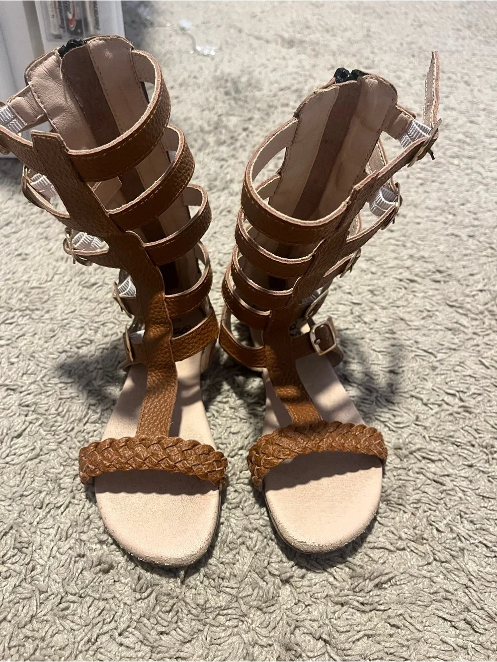 Monkey Feet Tan Braided Gladiator Sandals for Kids